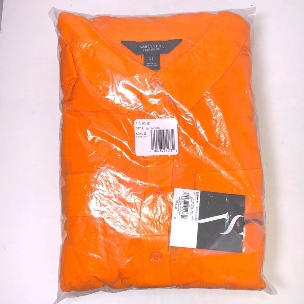 Simply Vera Wang Women Orange Sleeveless Button Front Shirt Midi Dress Sz XL New - Picture 5 of 9